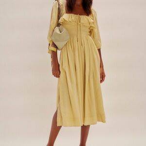 Free People Yellow Midi Dress with Ruffle Detail